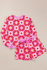Geometric Round Neck Top and Shorts Set
