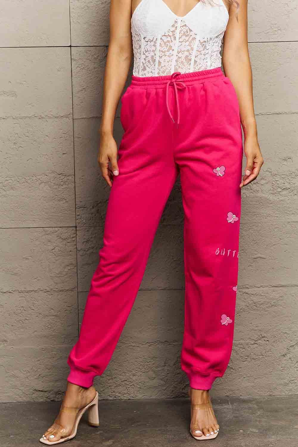 Simply Love Full Size Drawstring BUTTERFLY Graphic Long Sweatpants