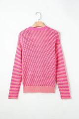 Striped V-Neck Button Up Cardigan
