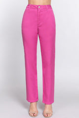 ACTIVE BASIC High Waist Straight Twill Pants - Admiresty