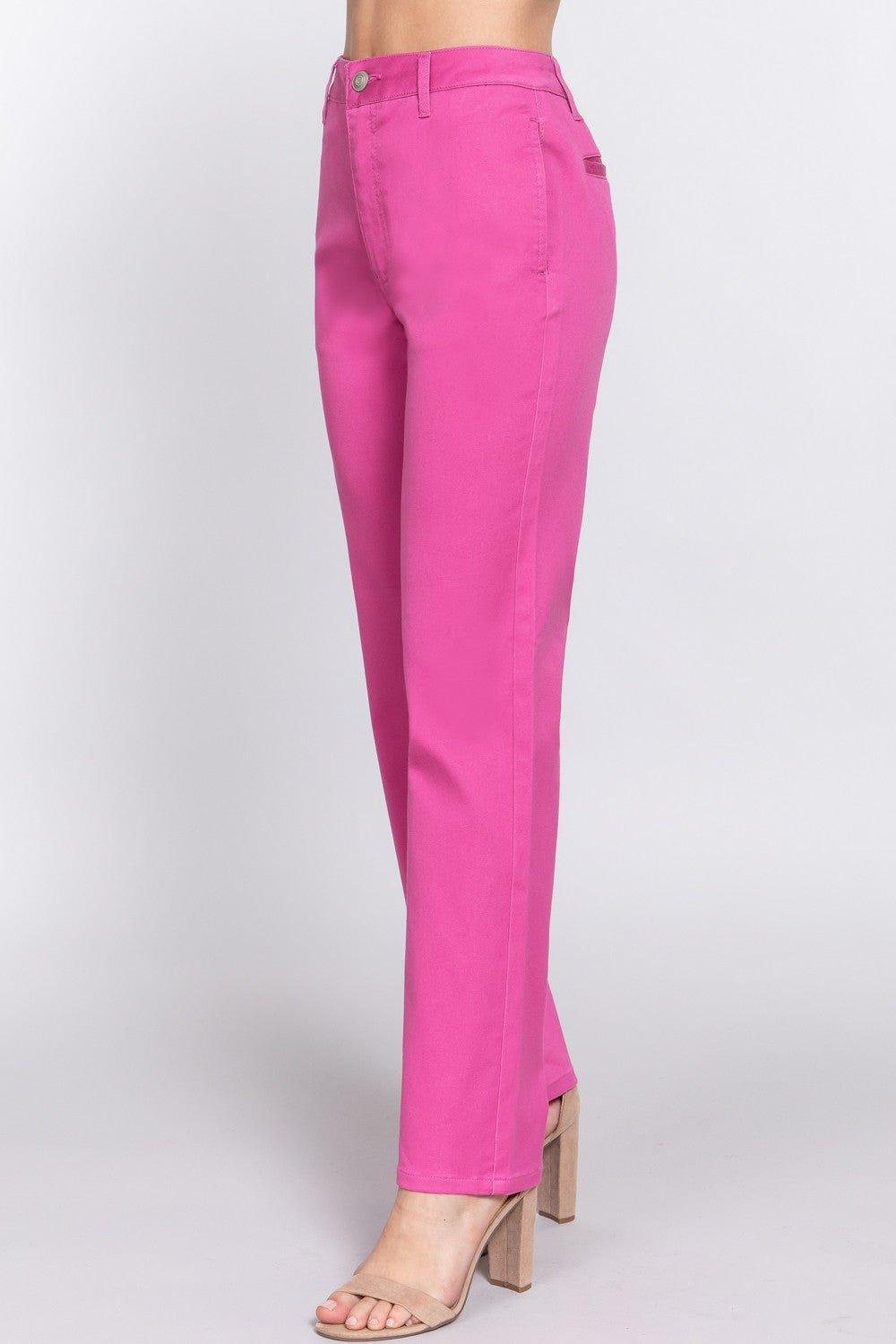 ACTIVE BASIC High Waist Straight Twill Pants - Admiresty