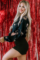 Animal Pattern Round Neck Long Sleeve Blouse - Admiresty