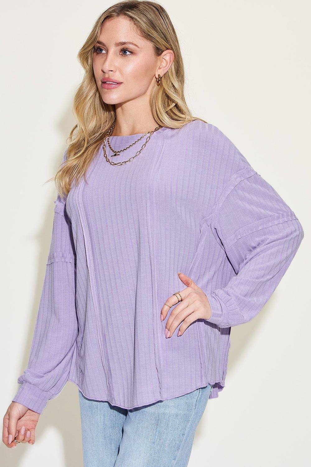 Basic Bae Full Size Ribbed Round Neck Long Sleeve T - Shirt - Admiresty