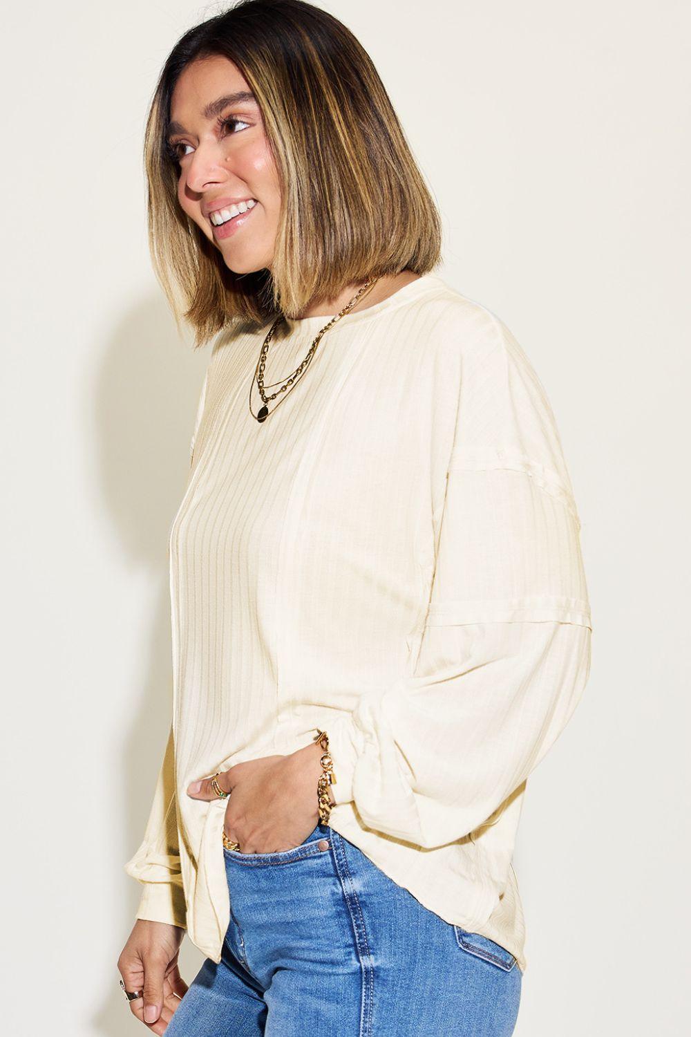Basic Bae Full Size Ribbed Round Neck Long Sleeve T - Shirt - Admiresty