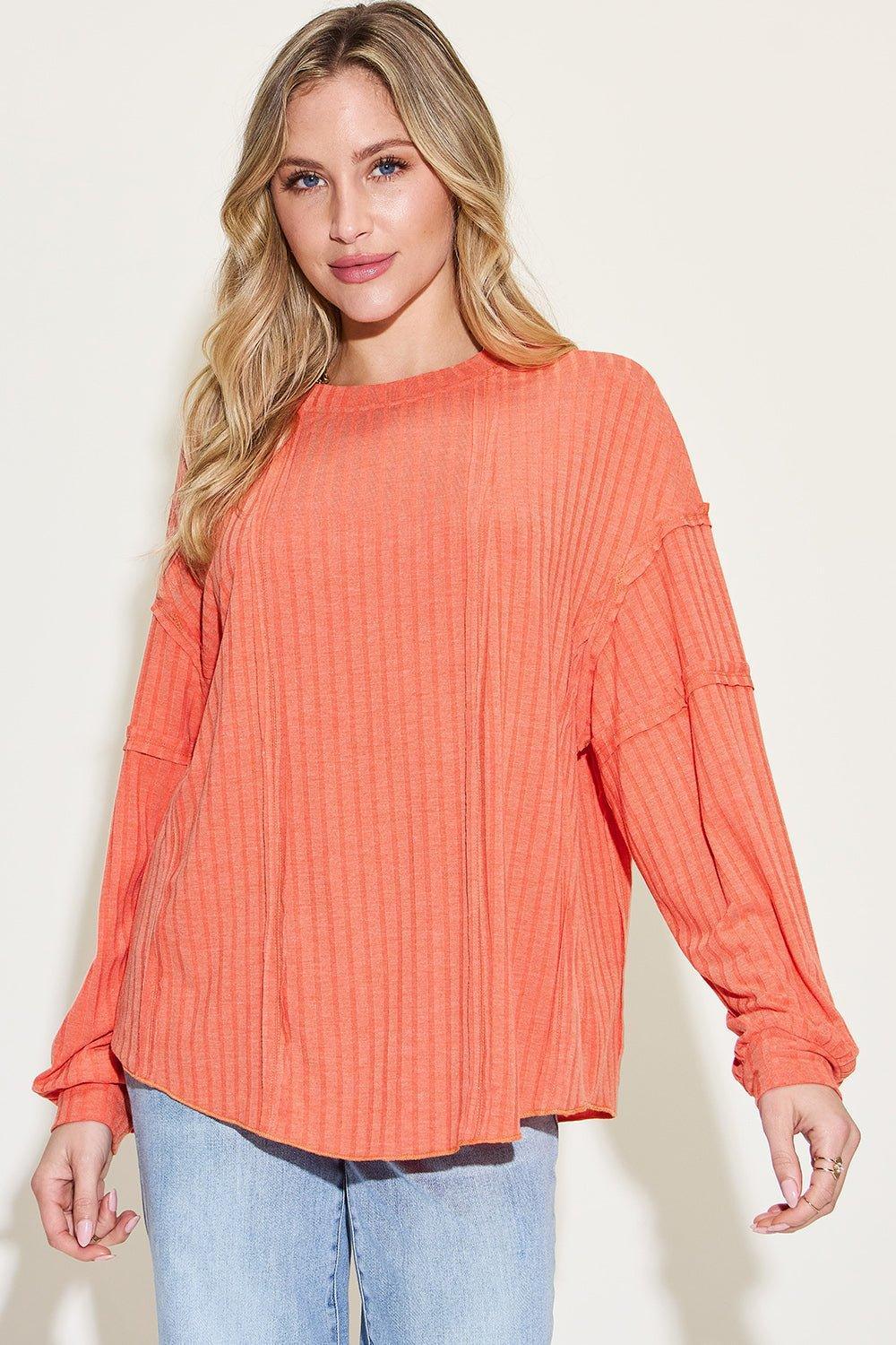 Basic Bae Full Size Ribbed Round Neck Long Sleeve T - Shirt - Admiresty