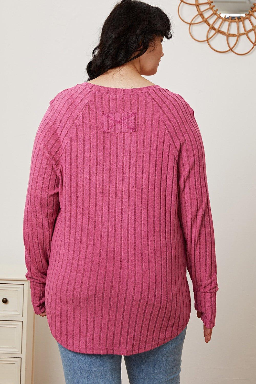 Basic Bae Full Size Ribbed Thumbhole Sleeve T - Shirt - Admiresty