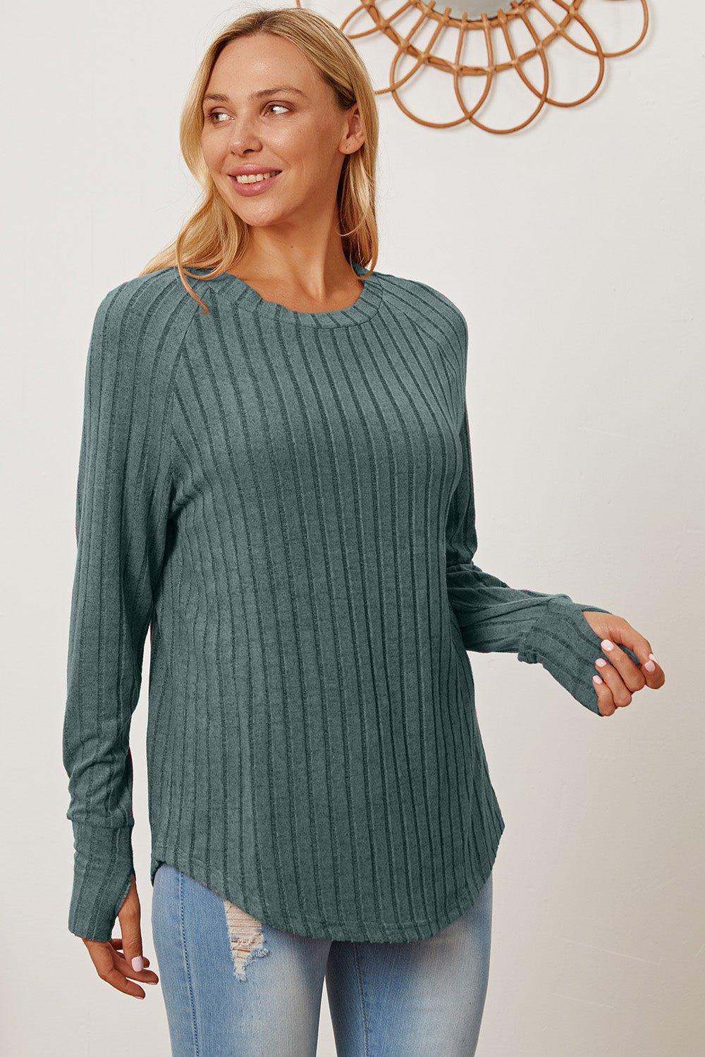 Basic Bae Full Size Ribbed Thumbhole Sleeve T - Shirt - Admiresty