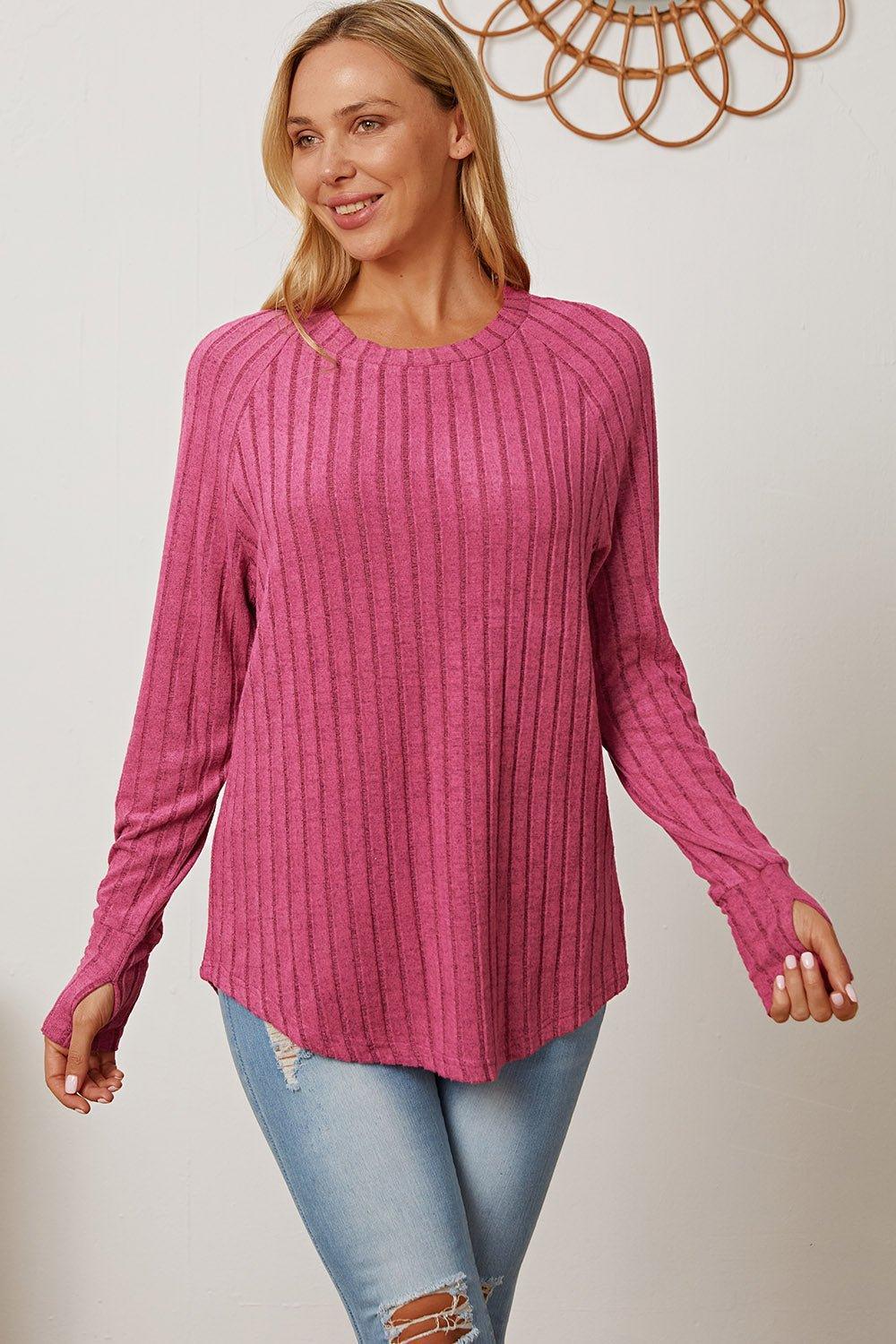 Basic Bae Full Size Ribbed Thumbhole Sleeve T - Shirt - Admiresty
