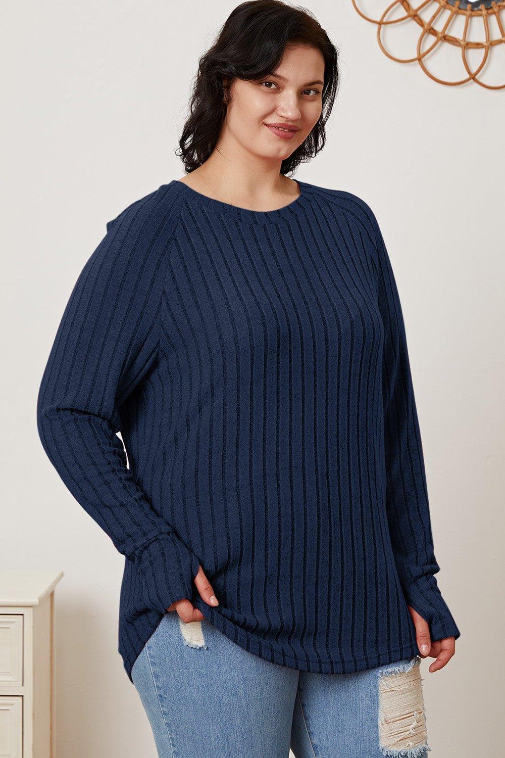 Basic Bae Full Size Ribbed Thumbhole Sleeve T - Shirt - Admiresty