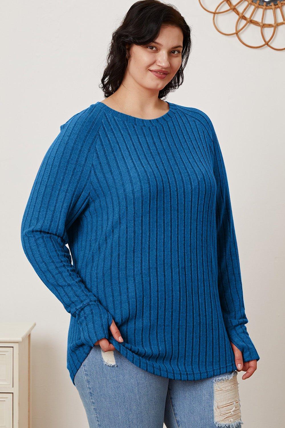 Basic Bae Full Size Ribbed Thumbhole Sleeve T - Shirt - Admiresty