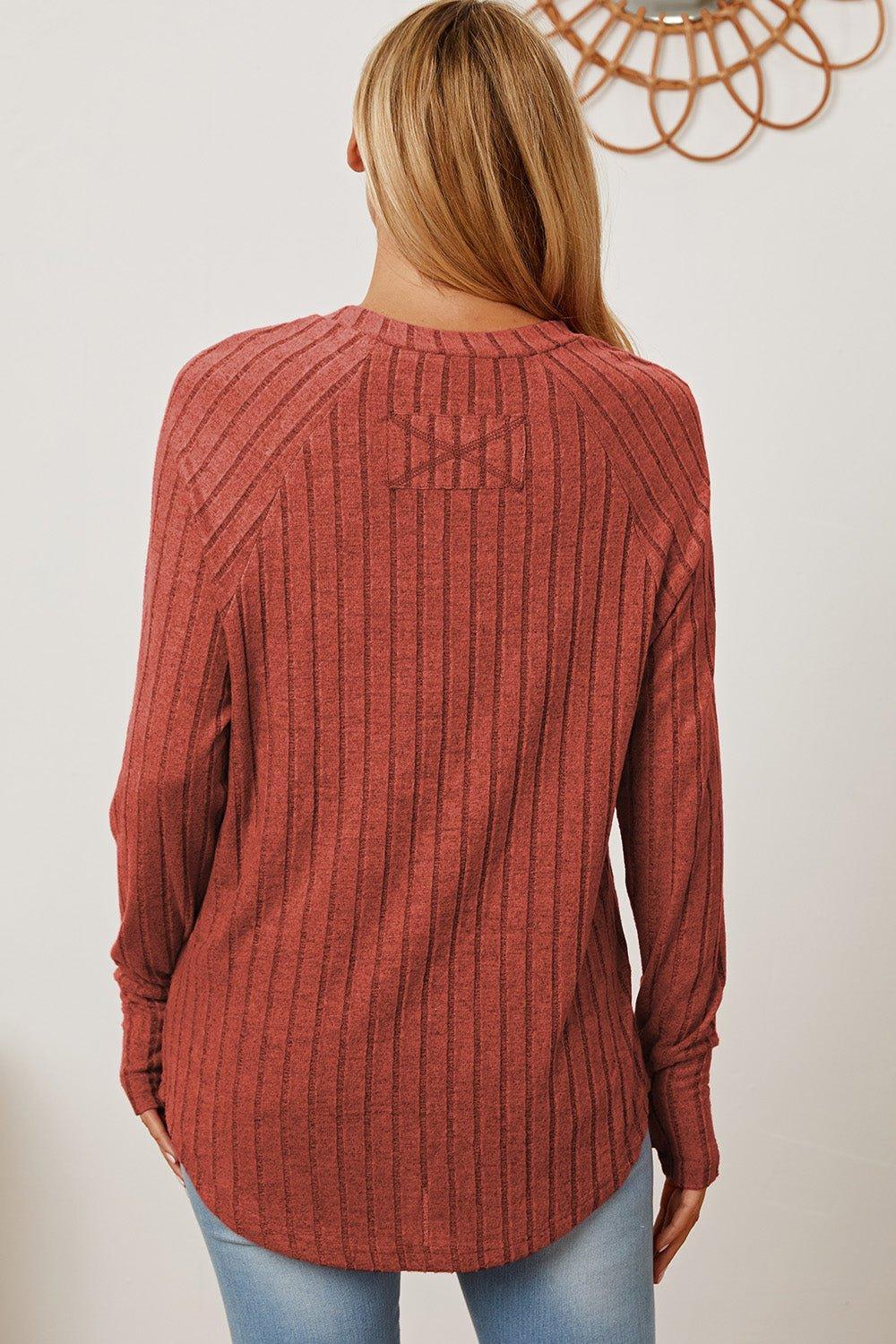 Basic Bae Full Size Ribbed Thumbhole Sleeve T - Shirt - Admiresty