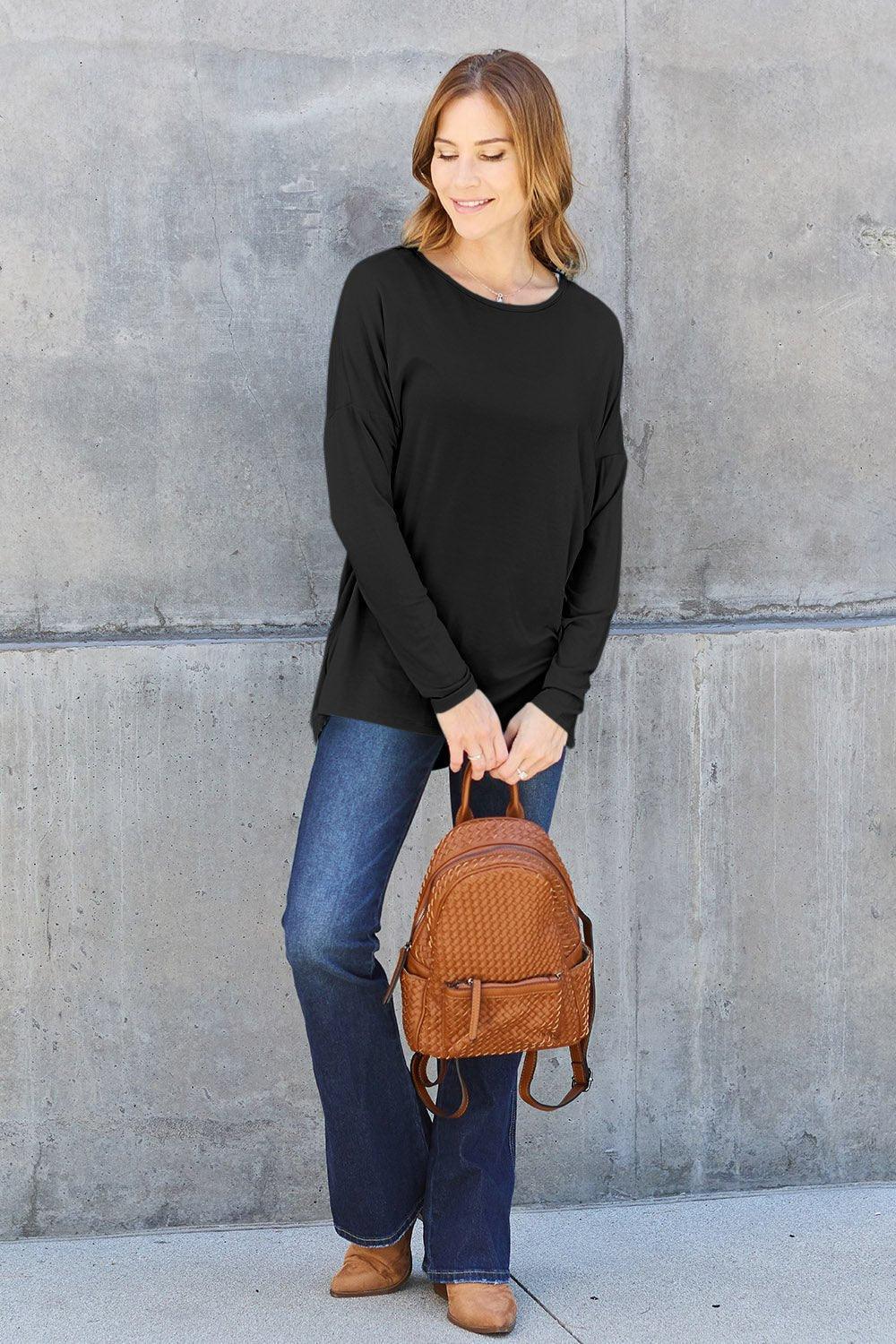 Basic Bae Full Size Round Neck Dropped Shoulder T - Shirt - Admiresty
