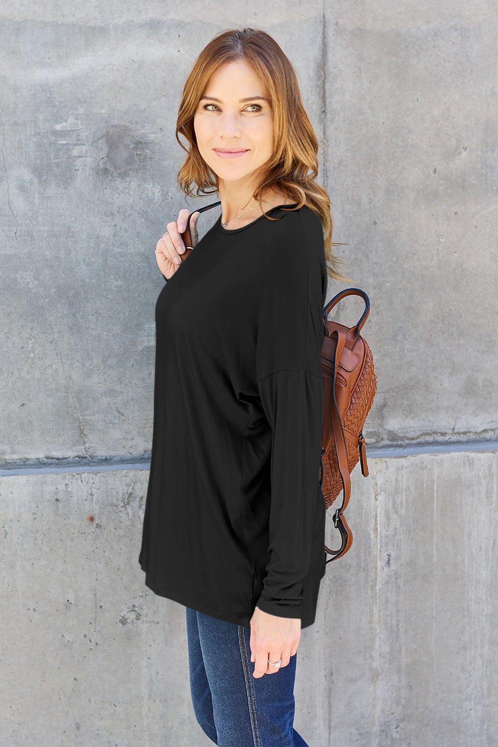 Basic Bae Full Size Round Neck Dropped Shoulder T - Shirt - Admiresty