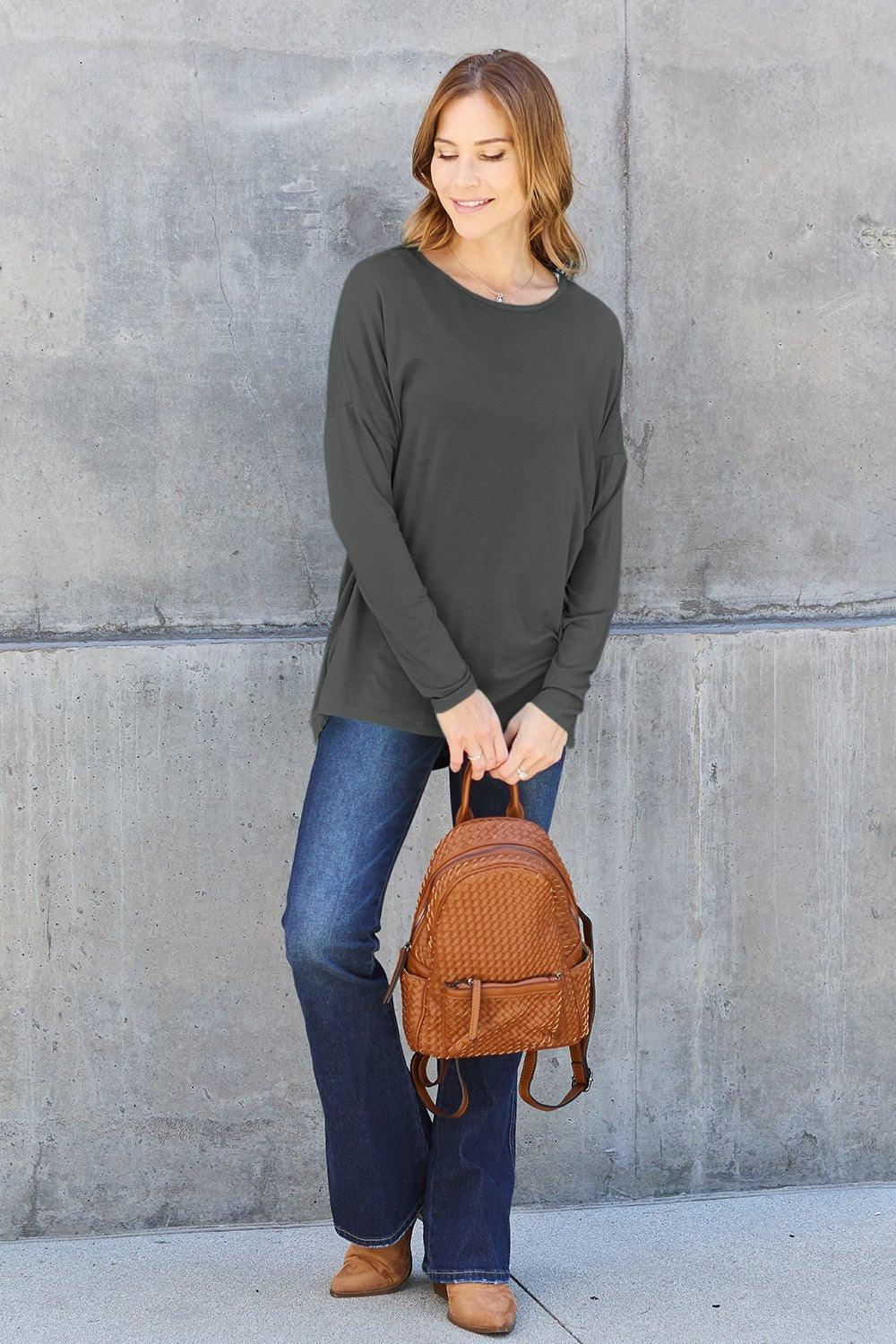 Basic Bae Full Size Round Neck Dropped Shoulder T - Shirt - Admiresty