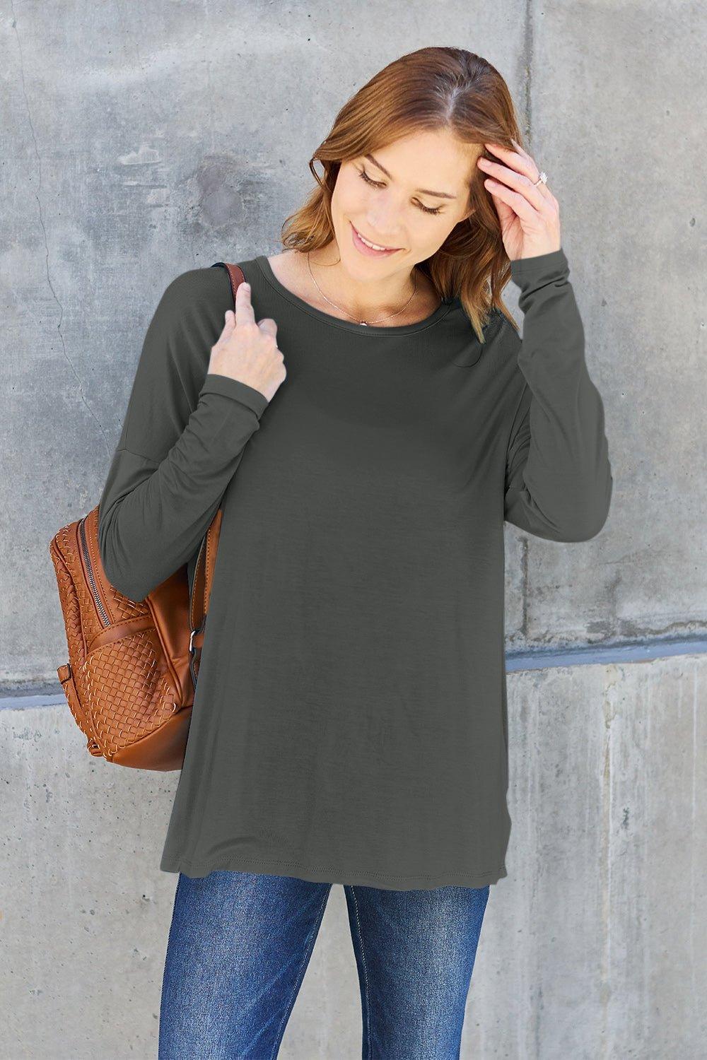 Basic Bae Full Size Round Neck Dropped Shoulder T - Shirt - Admiresty