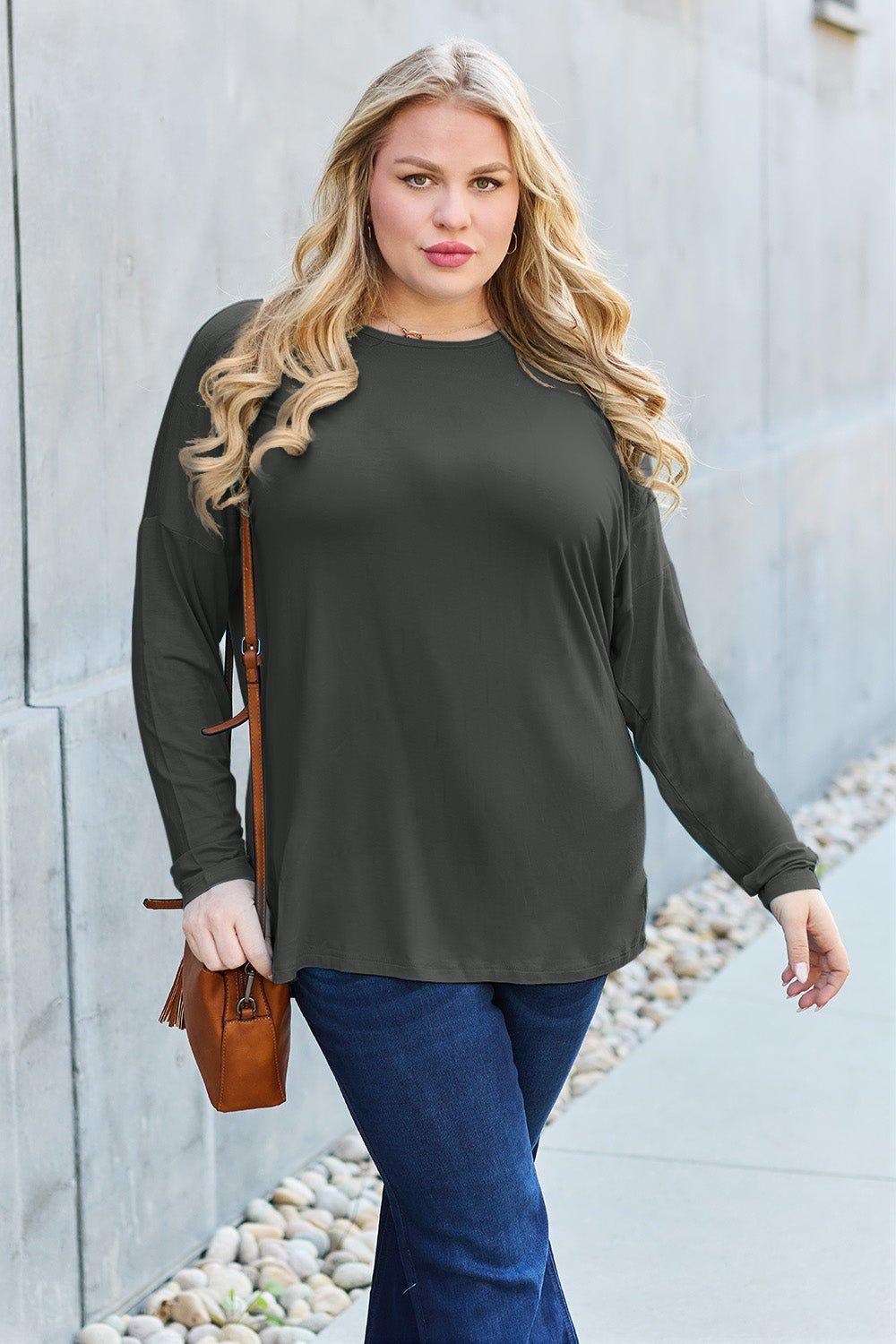 Basic Bae Full Size Round Neck Dropped Shoulder T - Shirt - Admiresty