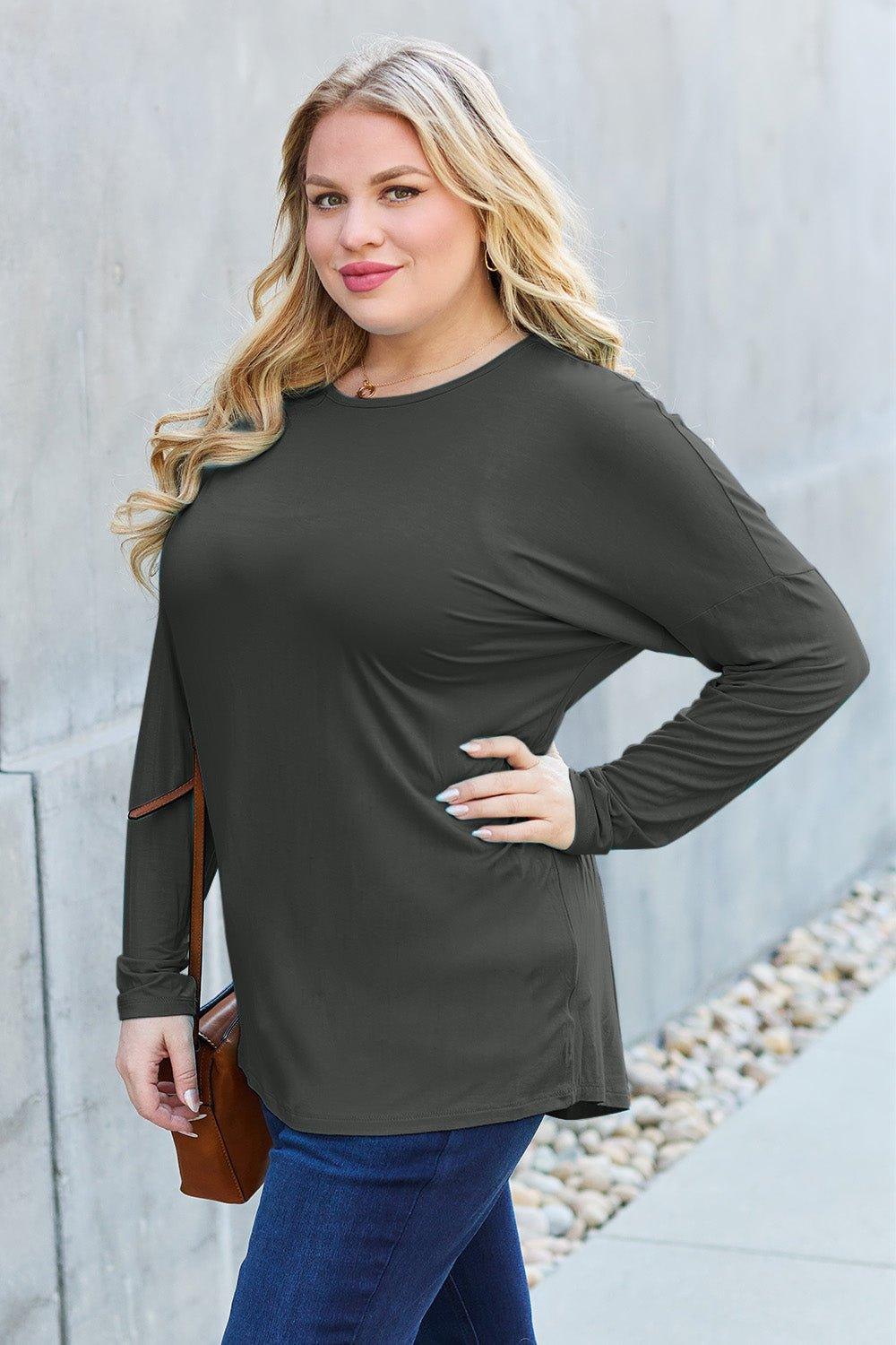 Basic Bae Full Size Round Neck Dropped Shoulder T - Shirt - Admiresty