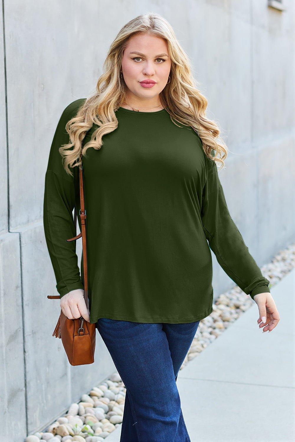 Basic Bae Full Size Round Neck Dropped Shoulder T - Shirt - Admiresty