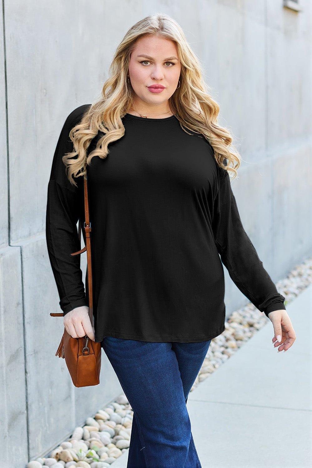 Basic Bae Full Size Round Neck Dropped Shoulder T - Shirt - Admiresty