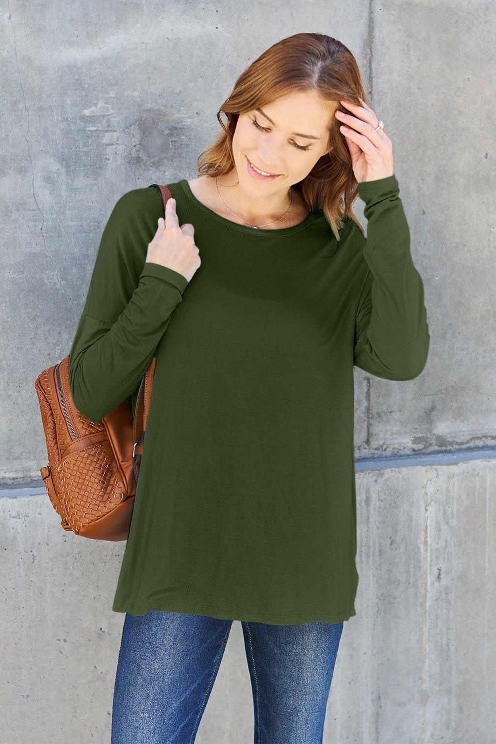 Basic Bae Full Size Round Neck Dropped Shoulder T - Shirt - Admiresty