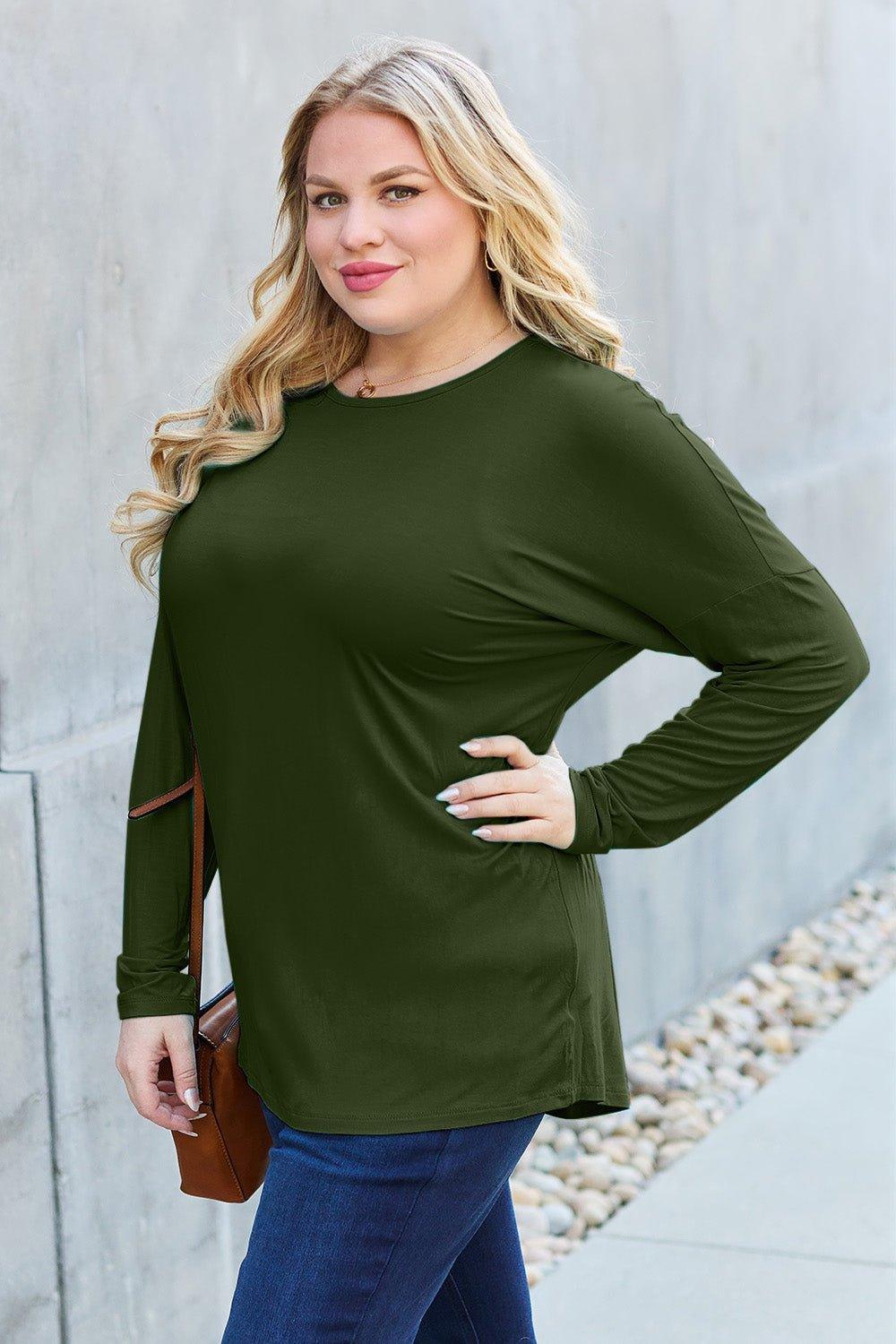 Basic Bae Full Size Round Neck Dropped Shoulder T - Shirt - Admiresty