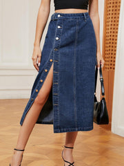 Button Down Midi Denim Skirt - Admiresty