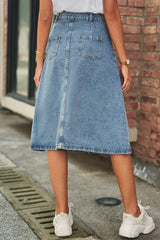 Button Front A - Line Denim Skirt - Admiresty