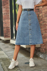 Button Front A - Line Denim Skirt - Admiresty