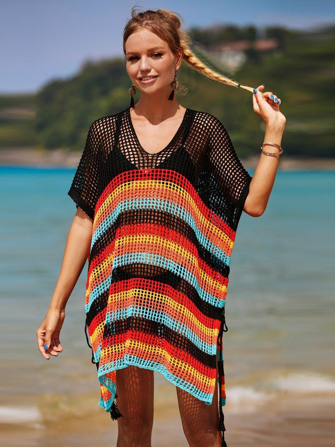 Cutout Striped Cover - Up with Tassel - Admiresty